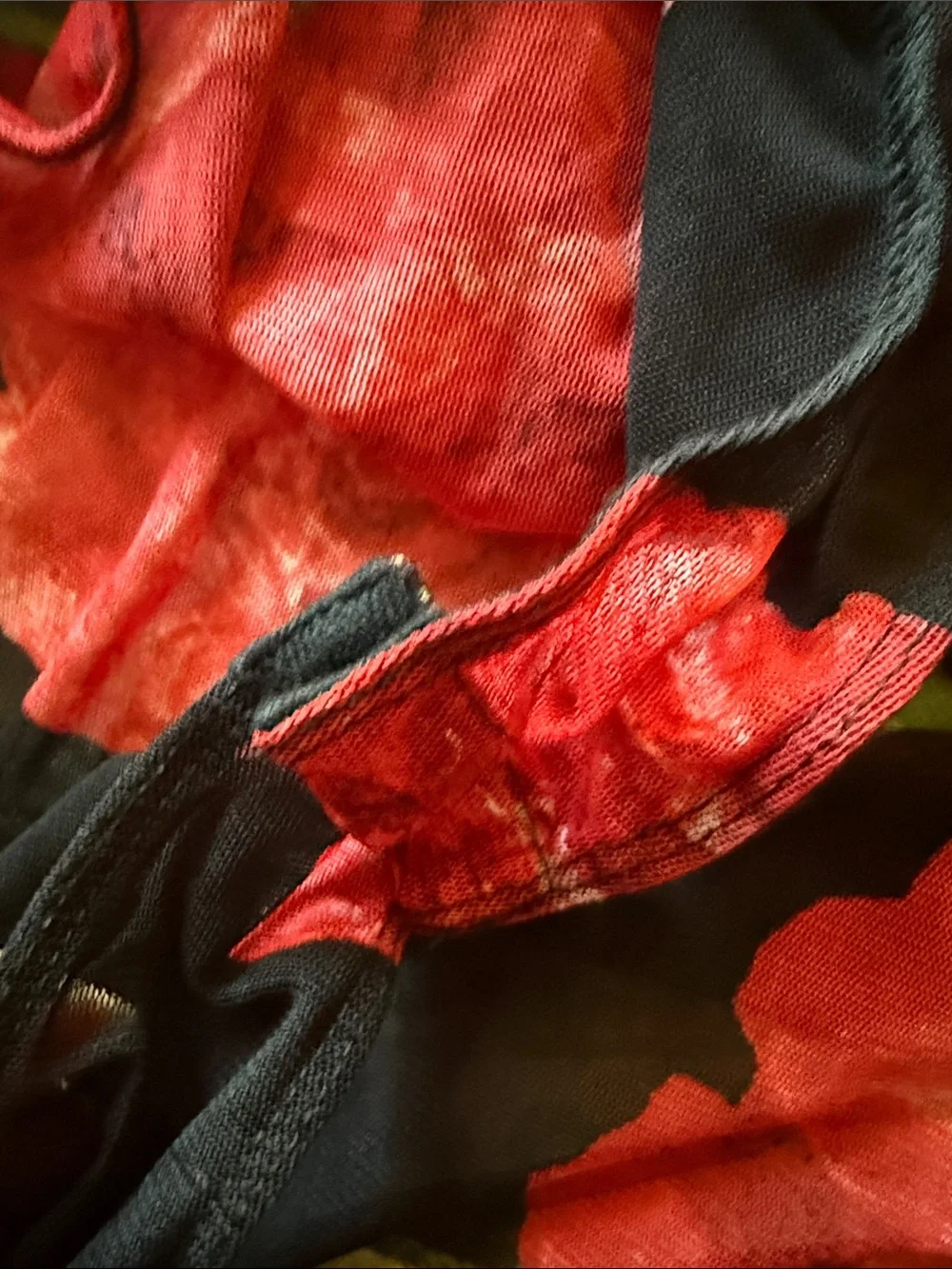 Sheer Black Top with Red Rose Print - Long Sleeve